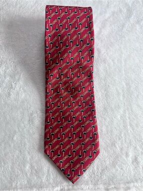 Men’s 100% Silk Tie Handmade Italy Red Horse-bit Equestrian Necktie